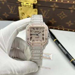 Cartier Santos de Cartie Larger Full Diamond Demi Rose Gold 39.8mm-Top Quality Version